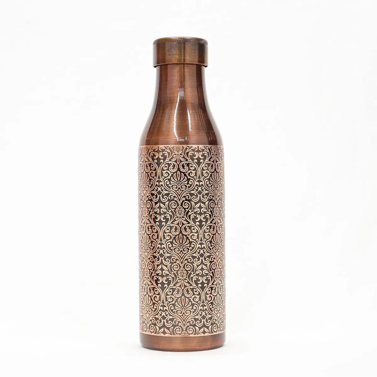 Premium Engraved Copper Water Bottle – Floral Design (1 Litre)