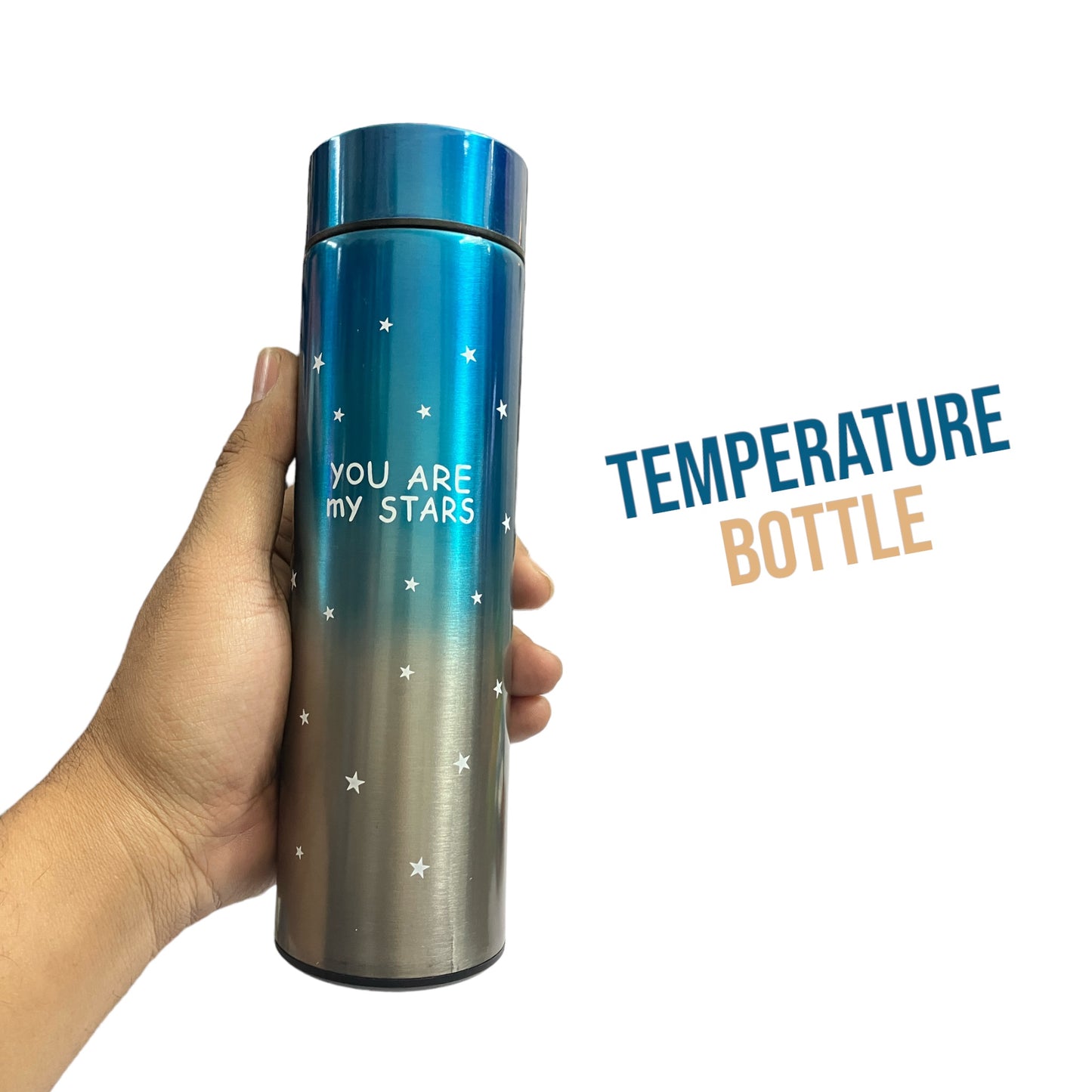 LED Temperature Display Vacuum Insulated Water Bottle Star Print