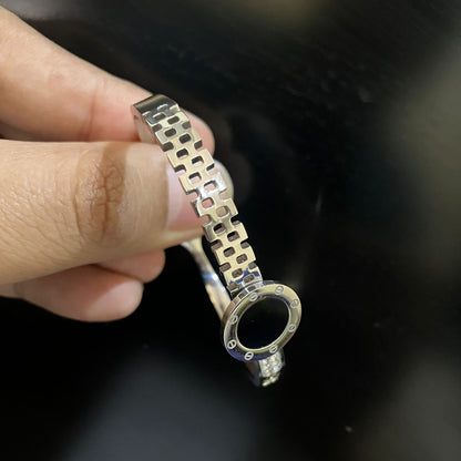 Elegant Silver Crystal Bracelet with Black Center Stone