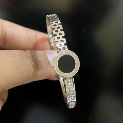 Elegant Silver Crystal Bracelet with Black Center Stone