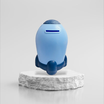 Secure Password-Protected Blue Space Shape Money Bank - Unique Coin Savings Box with Key Lock