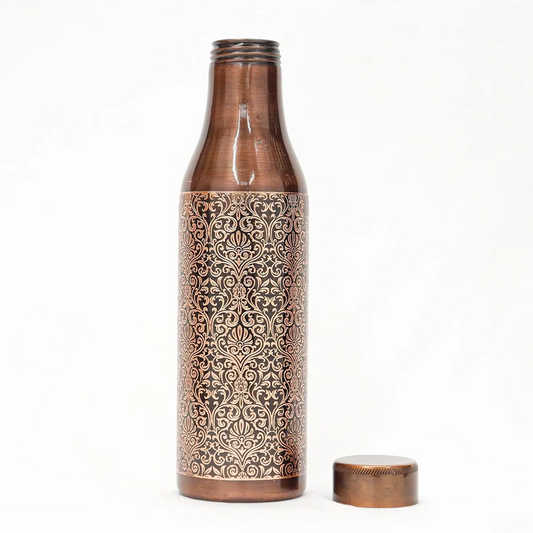 Premium Engraved Copper Water Bottle – Floral Design (1 Litre)