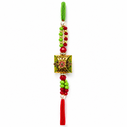 Square Floral Designer Rakhi with Pearl & Crystal Beads