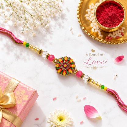 Floral Designer Rakhi with Pearl & Crystal Beads
