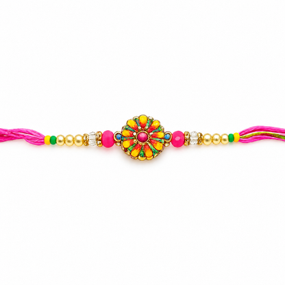 Floral Designer Rakhi with Pearl & Crystal Beads
