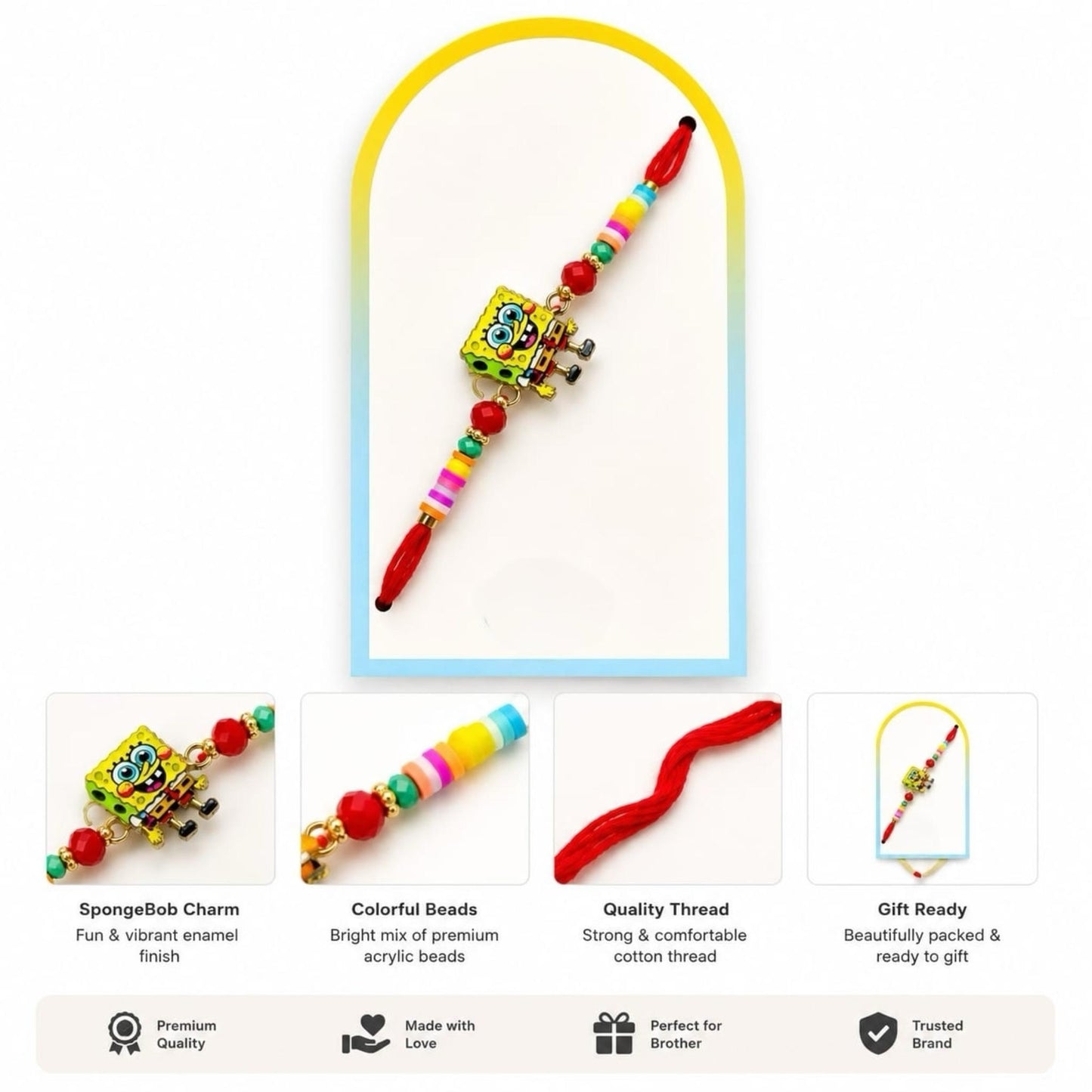 SpongeBob Kids Rakhi | Cartoon Charm Rakhi for Kids Boys